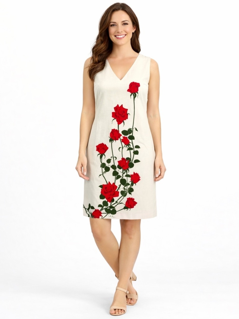Vintage 70s Alfred Shaheen Red Rose Floral Dress Women’s Size S